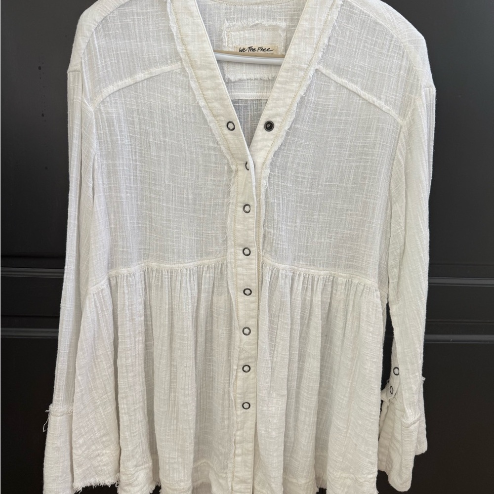 Free People Cream Button-Down Women's Shirt - Picture 2 of 3